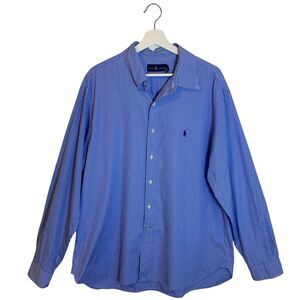 Ralph Lauren Button Shirt Mens 18/46  (XL) Blue White Stripe Embroidered Logo